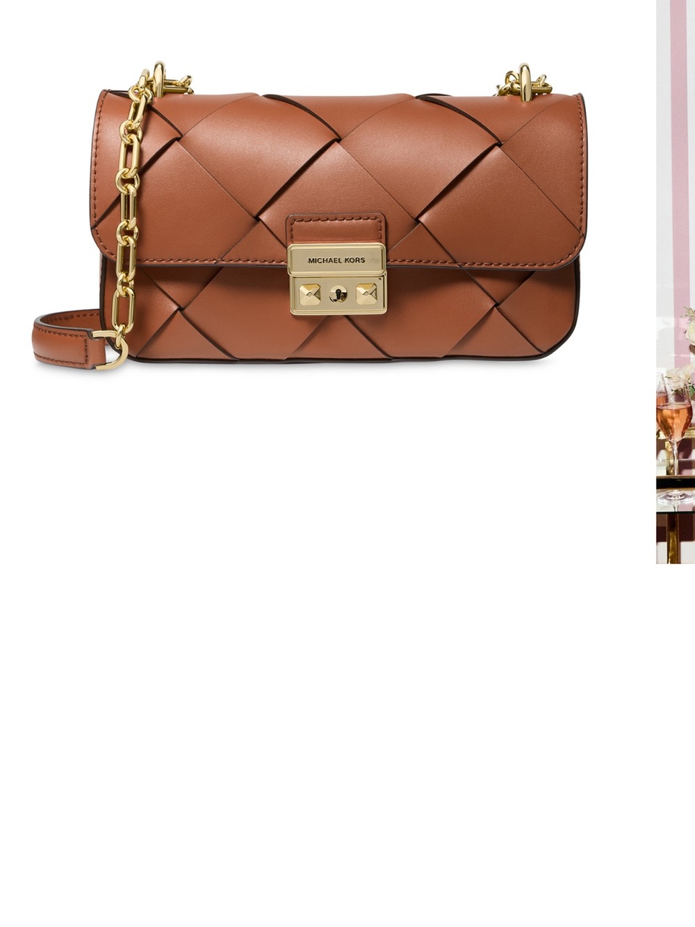 Michael Kors Tan Woven Leather Crossbody with Gold Hardware